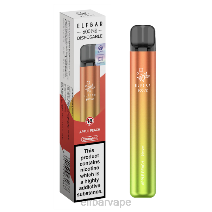 ELF BAR VAPE | 8TJRH11ELFBAR 600V2 Disposable Vape - 20mg Apple Peach - Click Image to Close