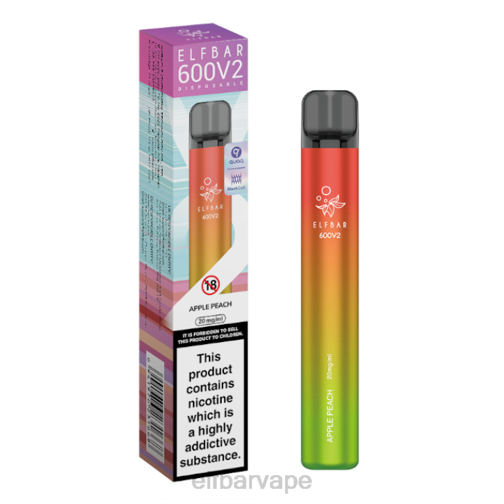 ELF BAR VAPE | 8TJRH11ELFBAR 600V2 Disposable Vape - 20mg Apple Peach